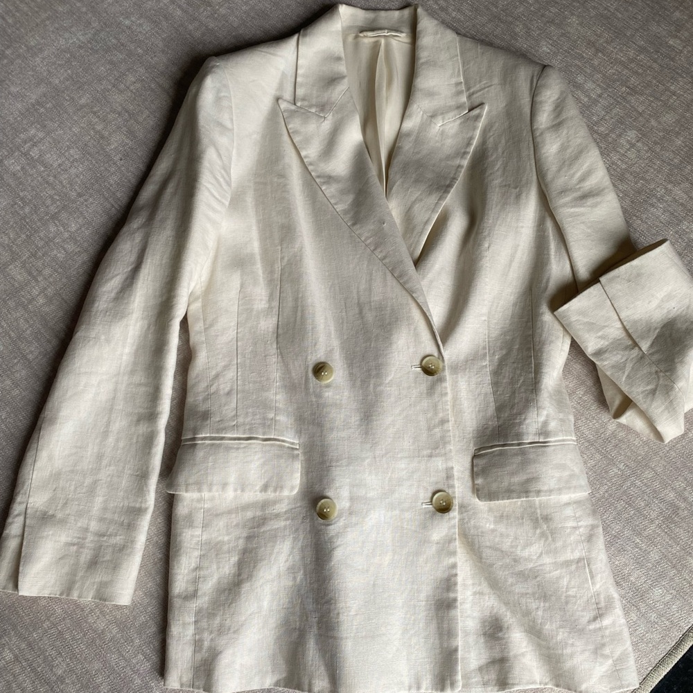 & Other Stories, Linen Elegant Cream Double-Breasted Blazer